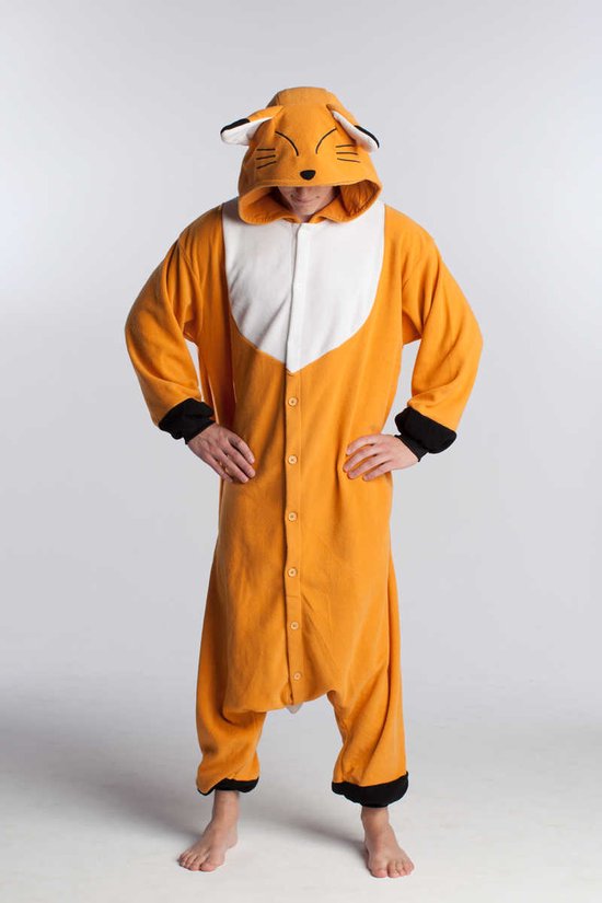 KIMU Onesie Vos Pak - Maat XL-XXL - Vossenpak Kostuum Bruin - Huispak XXXL 3XL Pyjama Dierenpak Vossenjacht Hamster Dames Heren Overall Carnaval Carnavalspak