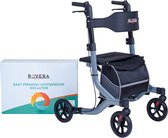 Rovera Mobility® Lichtgewicht Rollator Easy Premium- Lichtgewicht (6,4 kg) en Opvouwbaar - Kwaliteitsrollator - Incl. Luxe, Stijlvolle Rollatortas en Brede Gewatteerde Rugsteun en Zitting - Binnen en Buiten – Grijs