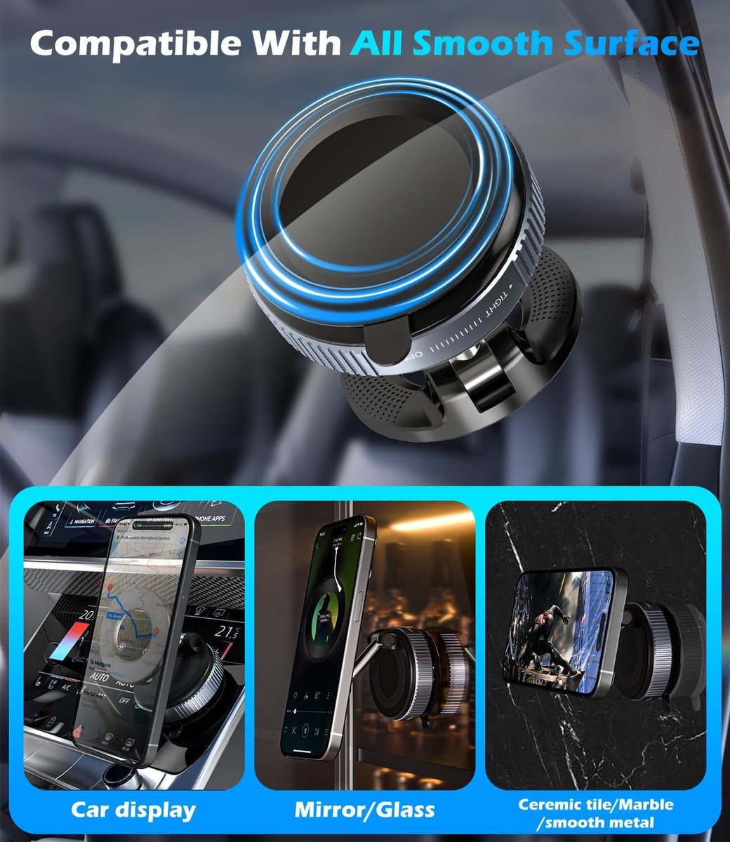 CloudValley Support Téléphone Voiture Magnétique Avec Ventous, [Super Ventouse] Support MagSafe Pour Pare-brise, [360° Réglable] Compatible IPhone 16/15/14/13/12 & Android, Blanc