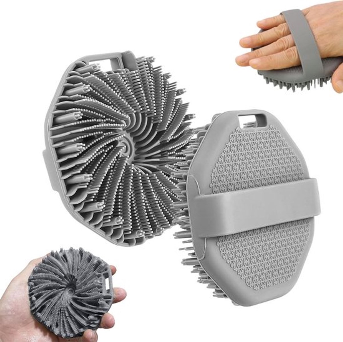 Goedkoopste Siliconen Badborstel - 2 Stuks - Dry Brush Huidborstel - Rug Scrubber - Body Scrubbers - Lichaamsborstel - Rugborstel Douche - Doucheborstel - Siliconen Borstel - Massage - Bad & Doucheaccessoires - Makkelijk Opschuimen - Ergonomisch Handvat - Grijs