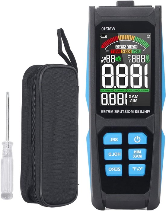 Foto: Allecto plus digitale vochtmeter voor droge muren met lcd display en vochtigheidssensor inclusief achtergrondverlichting batterij niet inbegrepen detecteer vochtigheid zonder naald met risegun en mestek 