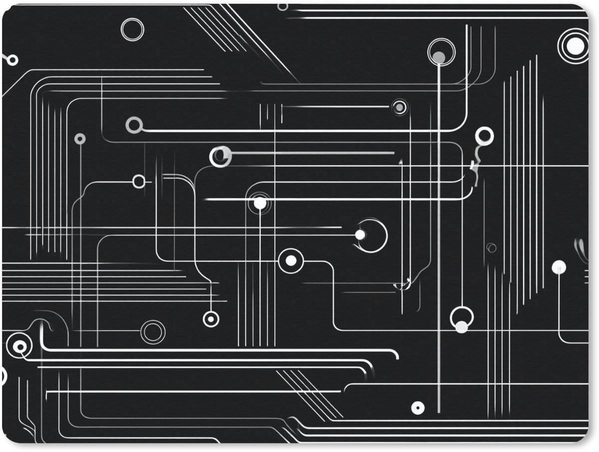 Muismat 23x19 cm - Mousepad Gaming - Abstract - Lijnen - Rondjes - Zwart - Muismatten