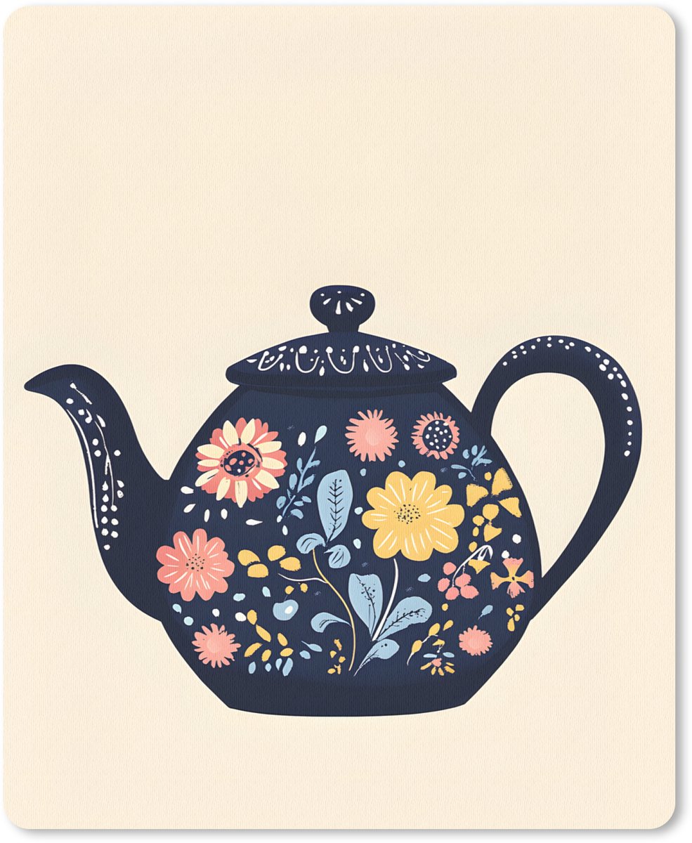 Muismat 19x23 cm - Mousepad Theepot - Kleurrijk - Bloemen - Muismatten