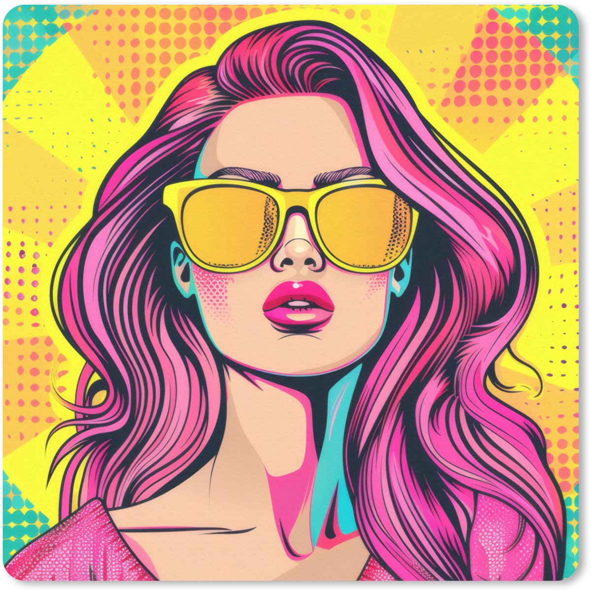 Muismat 30x30 cm - Mousepad Zonnebril - Vrouw - Zonnig - Geel - Muismatten