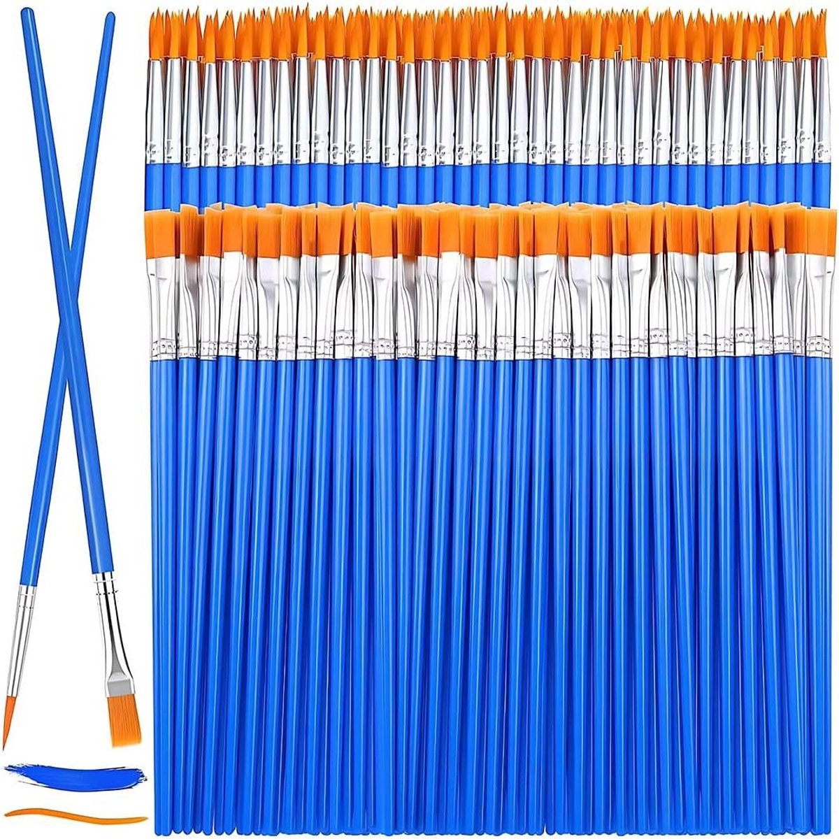 Penseelset voor acrylverf - 50-delige nylon penseelset voor beginners en kunstenaars - ideaal voor gouache en olieverf (30 platte kop + 20 puntenkoppen)