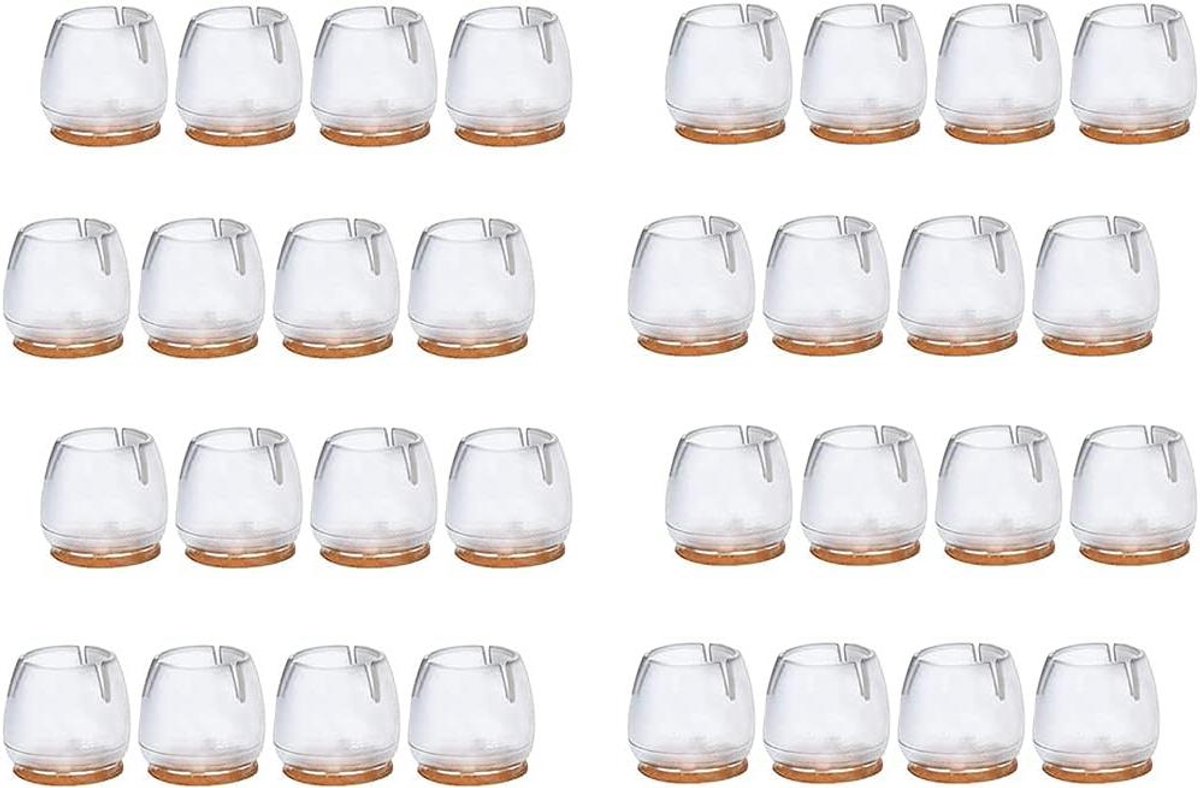 Siliconen stoelpootdoppen 32 stuks - meubelbeschermers voor ronde poten 17-21 mm - transparant - set van stoelpoten sokken - tafels en stoelen voetbeschermkappen