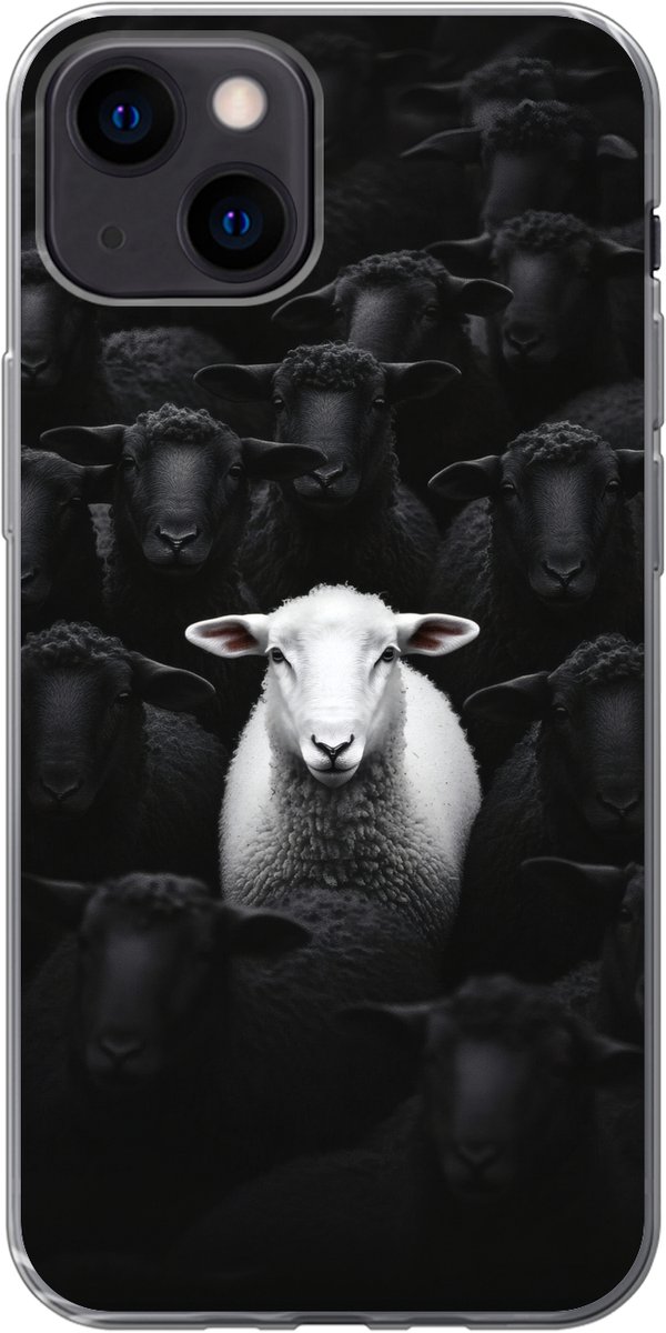 Telefoonhoesje Geschikt voor iPhone 13 mini hoesje - Schapen - Wit - Duisternis - Siliconen Telefoonhoesje Telefoonhoesje