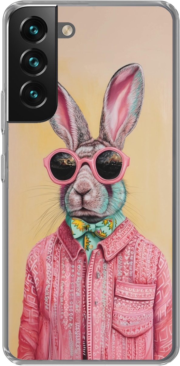 Telefoonhoesje Geschikt voor Samsung Galaxy S22 Plus hoesje - Grijs - Konijn - Blouse - Strik - Siliconen Telefoonhoesje Telefoonhoesje