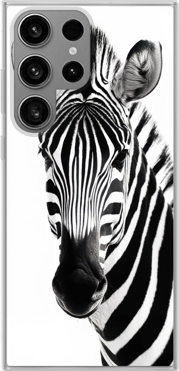 Telefoonhoesje Geschikt voor Samsung Galaxy S23 Ultra hoesje - Zebra - Close-up - Zwart - Strepen - Siliconen Telefoonhoesje Telefoonhoesje