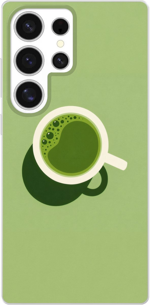 Telefoonhoesje Geschikt voor Samsung Galaxy S25 Ultra hoesje - Minimalistisch - Kopjes - Matcha -Groen - Siliconen Telefoonhoesje Telefoonhoesje