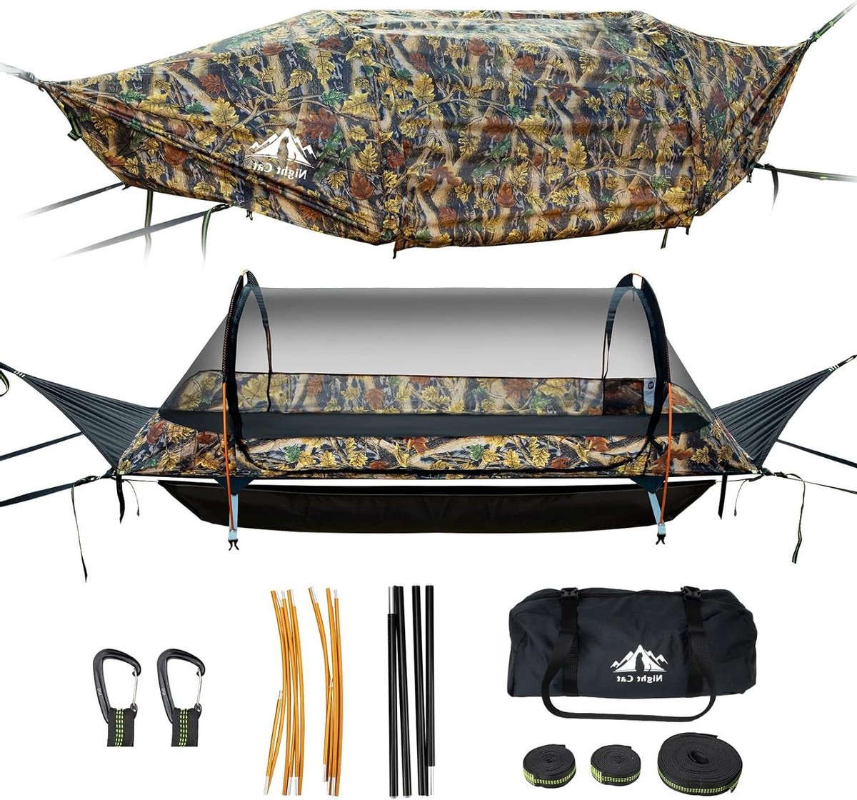 Lay Flat Hammock with Mosquito Net and Rain Fly for 1 Person Camping (Green)