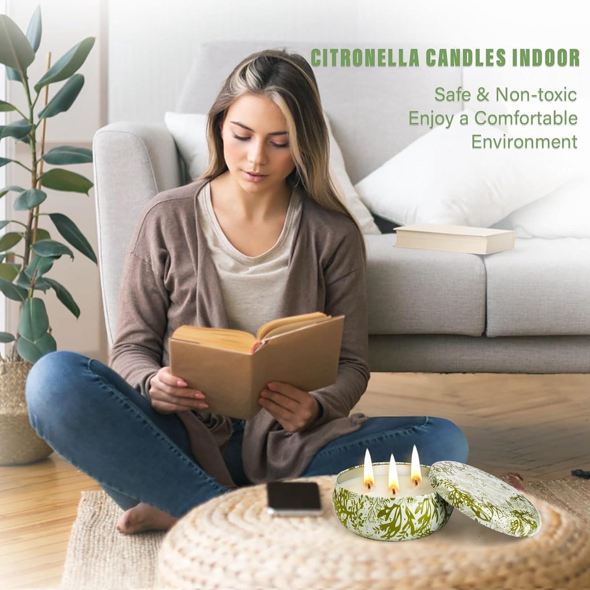 VICBAY Citronella Kaarsen voor buiten, groot, 3 x 60 uur, 3 stuks, 3 lontkaarsen met citronella-olie en natuurlijke sojawas, citronella kaarsenset voor tuin, picknick, terras, party, barbecue, indoor