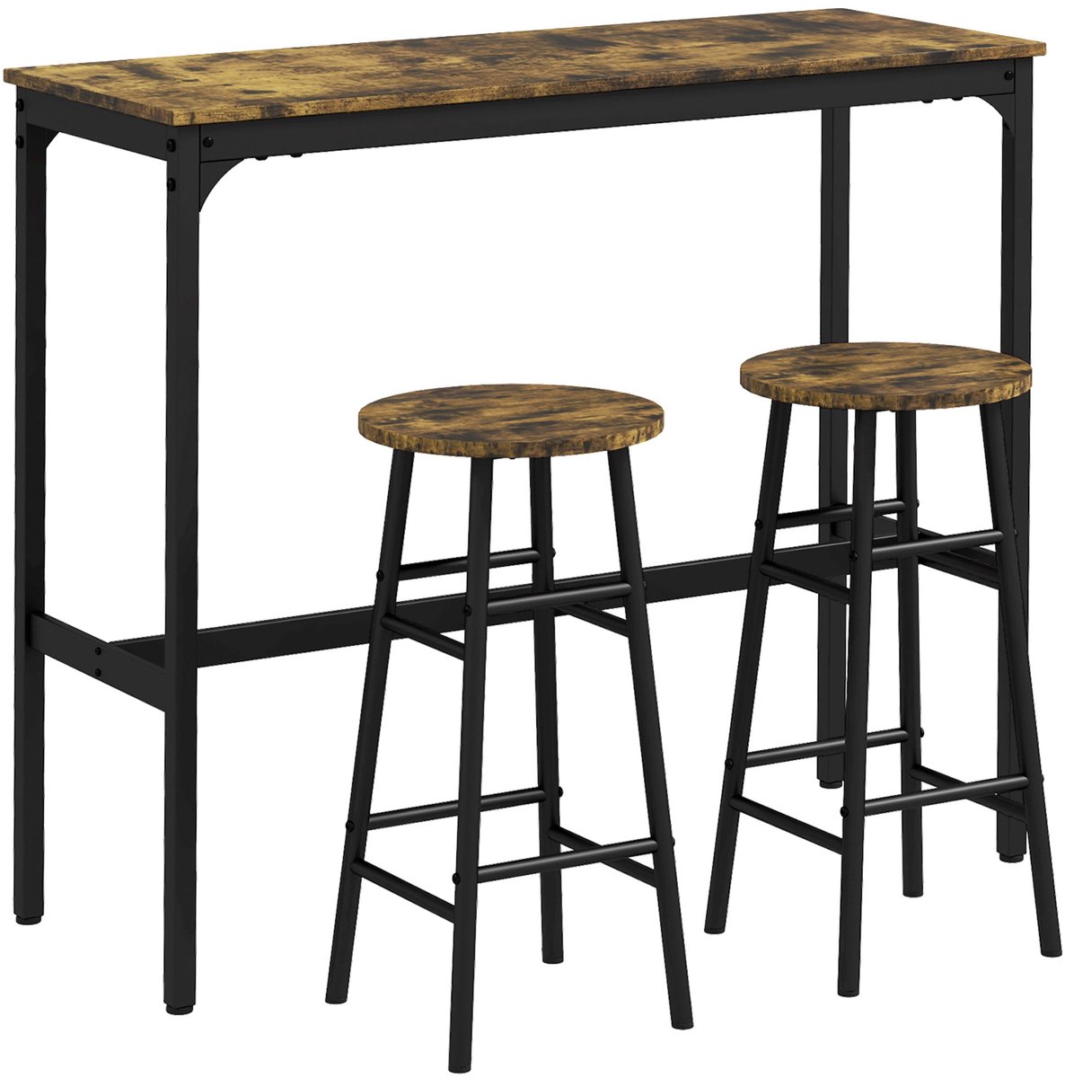 Merax Barset 3 Delig Bartafel Met 2 Barkrukken Industrieel Design Staal Bruin Ruimtebesparend