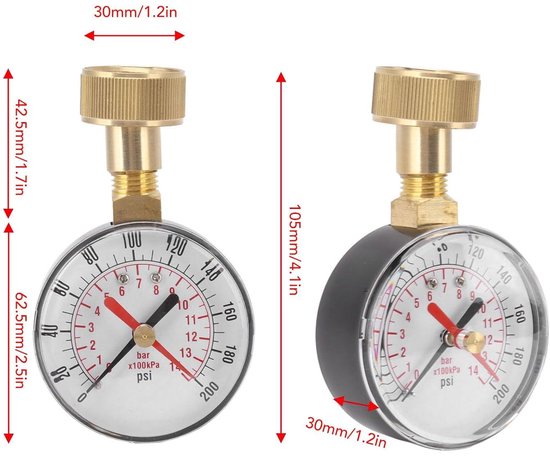 Nauwkeurige waterdruktestmeter voor irrigatie - meetbereik 0 tot 200 psi - handig in de tuin - waterdruktester met manometer