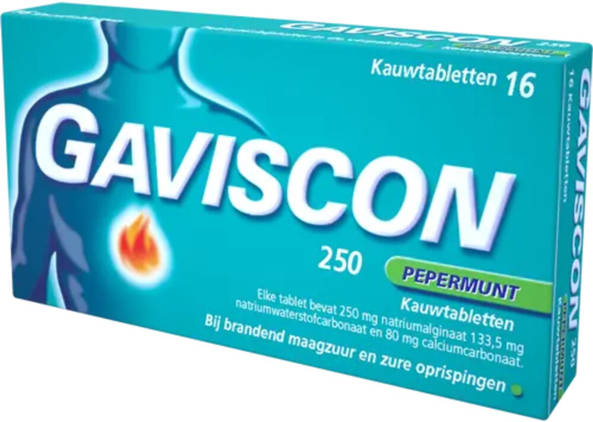 Goedkoopste Gavison Pepermunt Kauwtabletten 250 mg - Maagzuurremmers - 16 stuks
