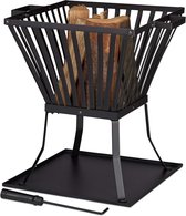 Bol.com Fire pit XL with poker terrace and garden fire bowl with bottom plate for wood - 56x56.5x45cm (Black) aanbieding