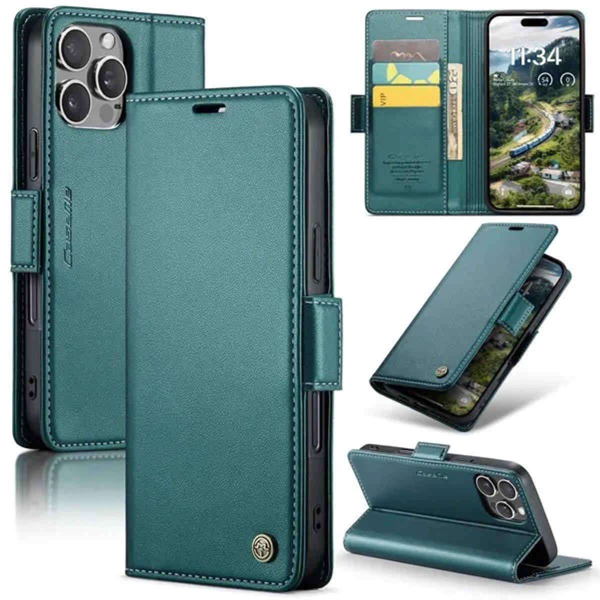 CaseMe Wallet Case met RFID Bescherming en Magneetsluiting voor iPhone 16 Pro _ Groen