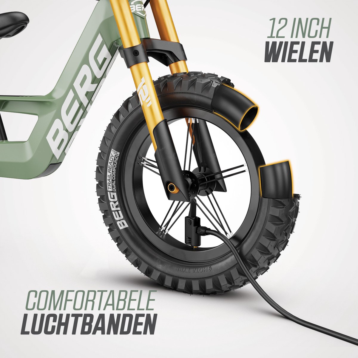 BERG Biky Cross Green Loopfiets - 12 inch - Met handrem - Lichtgewicht frame van magnesium - Verstelbaar zadel - 2,5+ Jaar - Groen — afbeelding 7