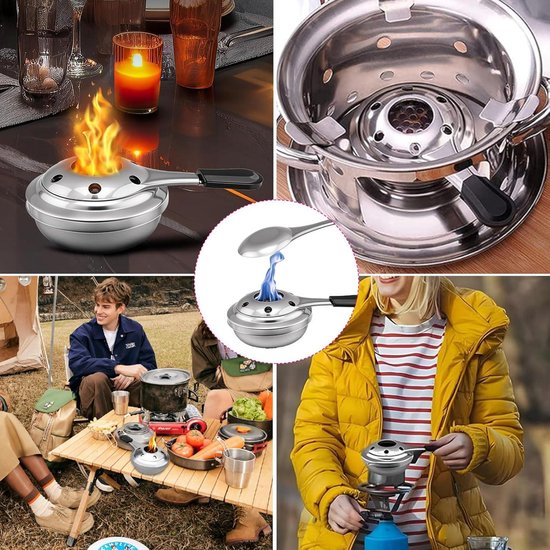 Vastsea 2Pcs Paste Burner Portable, Fondue Burner Stainless Steel, Alcohol Cookers, Portable Fondue Burner, for Fondue, Camping, Hiking, Cooking, Tea Coffee Hot Drink Stove