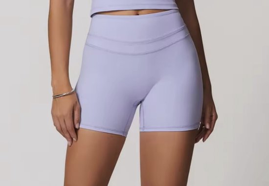 Set de sport Eclipse - Taille S - Lilas - Ensemble de sport 5 pièces avec soutien-gorge, haut à manches courtes, haut à manches longues, legging taille haute et short - Violet - Sans coutures et coupe Comfort