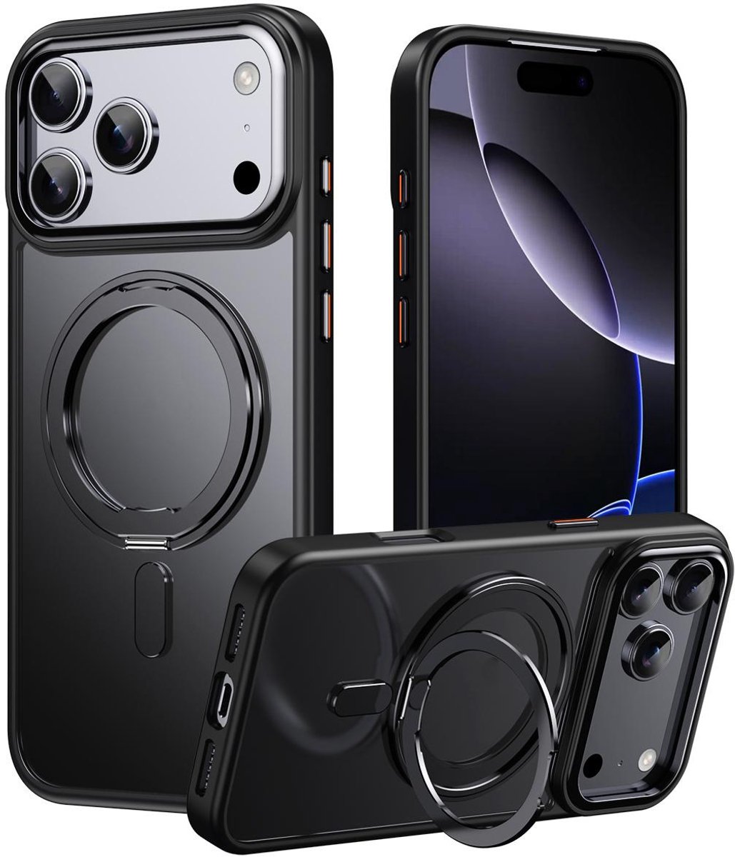 Mobigear Hoesje geschikt voor Apple iPhone 17 Pro Max MagSafe Telefoonhoesje Hardcase | Mobigear Frosted Mag Backcover met Standaard | Geschikt voor MagSafe | Geschikt voor Draadloos Opladen met Magnetische Ring | Geschikt voor MagSafe Case - Zwart