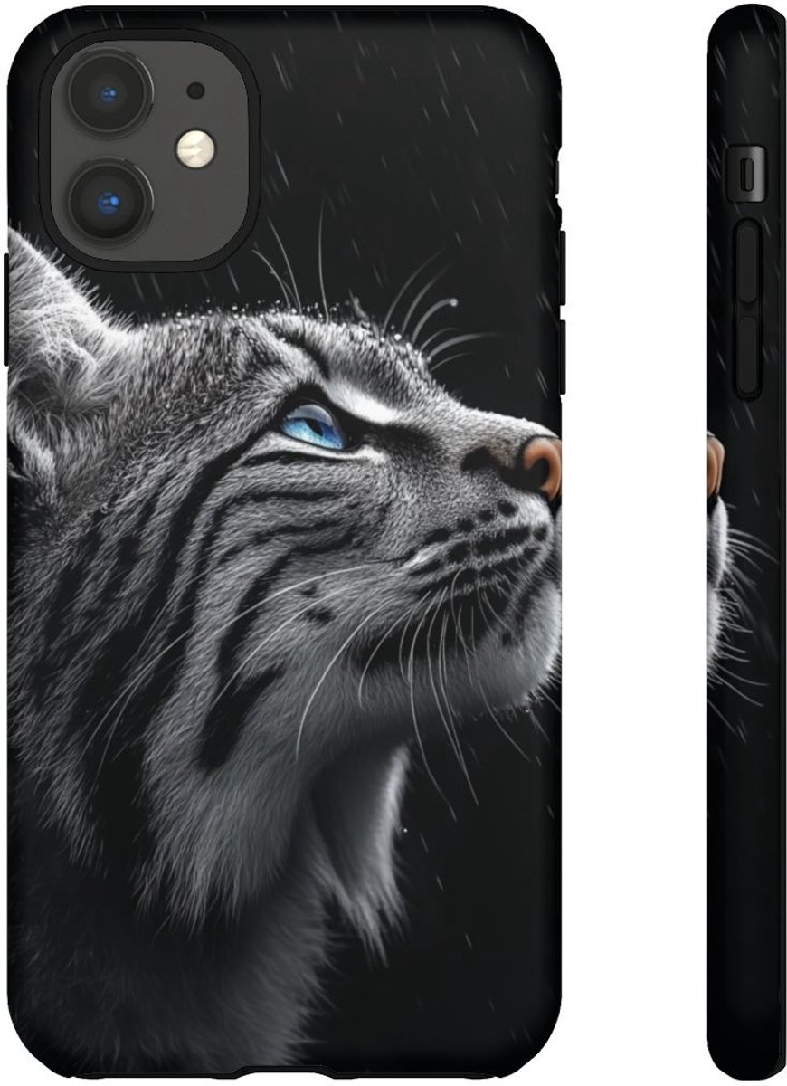 Zwart-Witte Lynx met Blauwe Ogen – Telefoonhoesje Geschikt voor iPhone 11