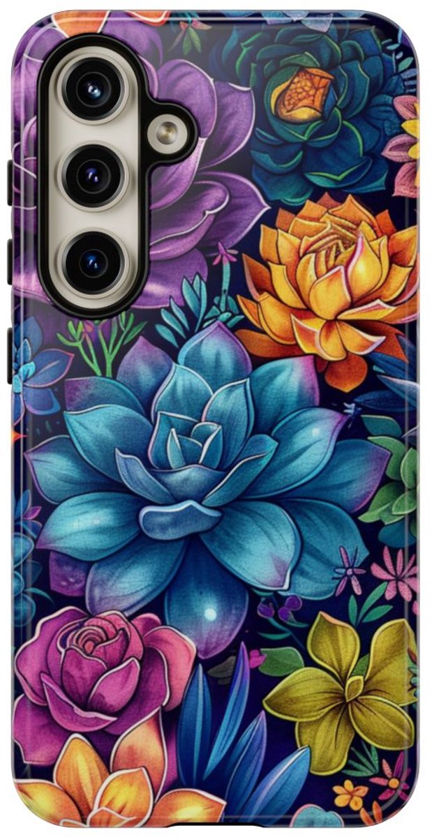 Kleurrijk Vetplanten- en Bloemenpatroon – Telefoonhoesje Geschikt voor Samsung Galaxy S24
