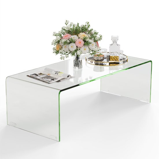 COSTWAY Salontafel van gehard glas, U-vormige bijzettafel, moderne ...
