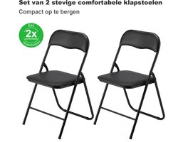 foto van Bardi Set van 2 Klapstoelen – Comfortabel & Lichtgewicht – 100 kg Draagkracht – Opvouwbare Stoelen voor Binnen & Buiten – Ruimtebesparend & Onderhoudsvriendelijk – 43 x 38 x 87 cm - Zwart