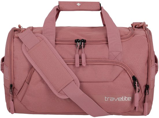 Voorkant roze Travelite sporttas met honingraatstructuur, dubbele handvatten en schouderband.