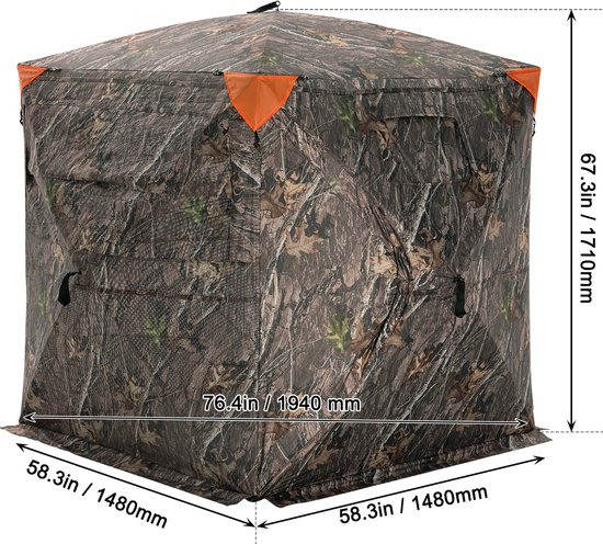 270° Transparant Jachthut, 2-3 Persoons Pop-Up Hertenhut met Draagtas, Draagbare Tent, Wegwerpnet voor De Jacht op Kalkoenen en Herten, Camouflagestof van Merkloos — afbeelding 4