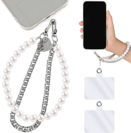 Inovra - Bracelet anti-perte en métal avec chaîne en perles - Sangle de téléphone avec coussinets d'attache en PVC pour porte-clés et appareil photo. - Anse de sac