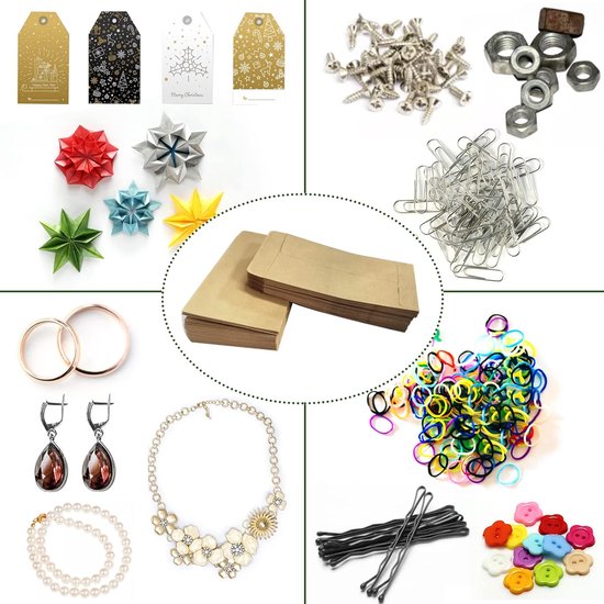 100 sachets en papier kraft - Mini sachets en papier kraft - 10 x 6 cm - Résistants à la déchirure - Sachets de graines en papier kraft - Plateaux adhésifs pour le stockage du maïs et du riz