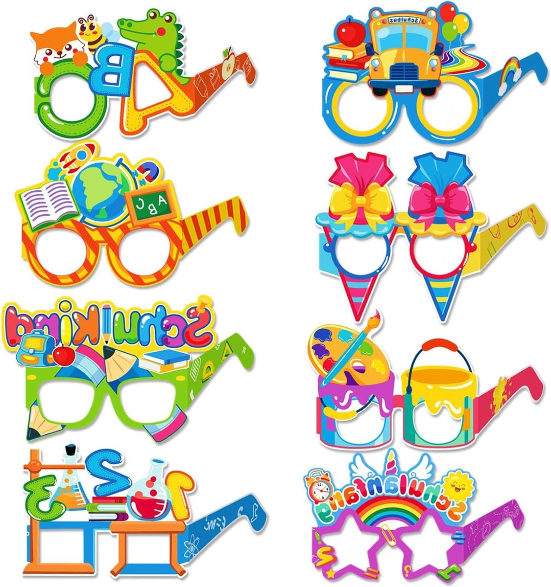 Allecto Premium - 32 stuks decoratie eerste schooldag 2024 - bril letters 123 feestbrillen - cadeauset jongens meisjes - school klaslokaal vintage decoratie.