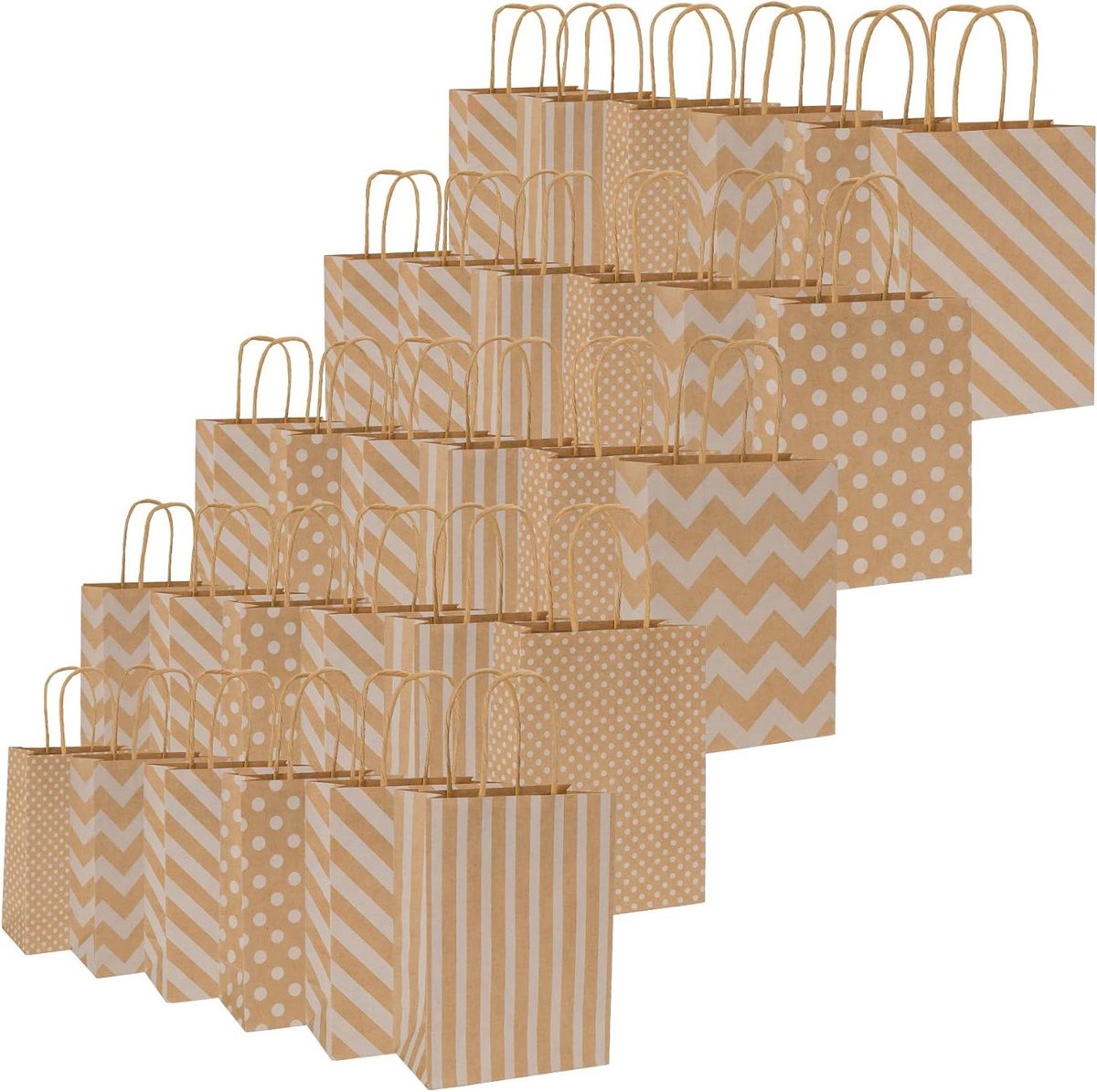 Allecto Premium - Papieren feestzakken voor kinderen - Set van 30 - Kraftpapieren zakken met handgrepen - Cadeauzakken voor snoep, koekjes, vieringen - Babyshower, verjaardag - 21 x 15 x 8 cm