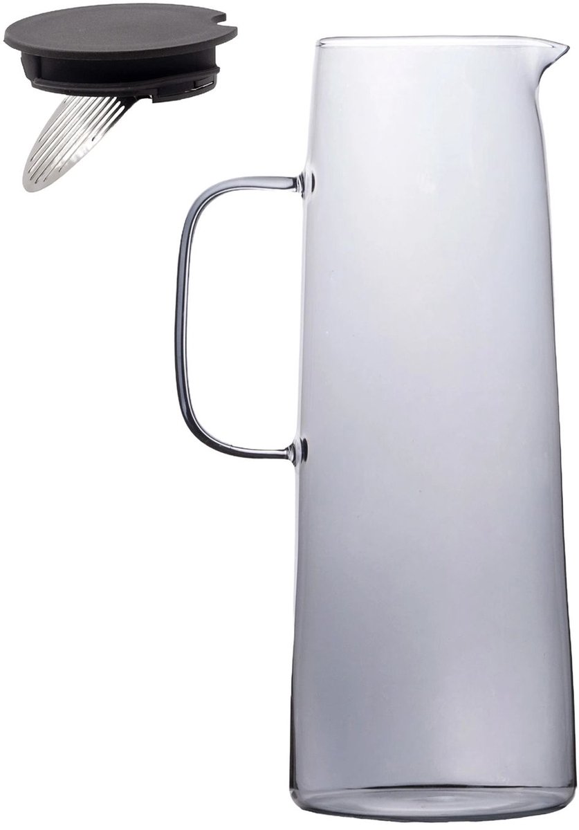 Intirilife Karaf, Glazen Kan, in Rookgrijs - 1.7 Liter Capaciteit - Glas, Waterkan met Deksel en Zeef voor Warme en Koude Dranken, Thee, Sap, Limonade