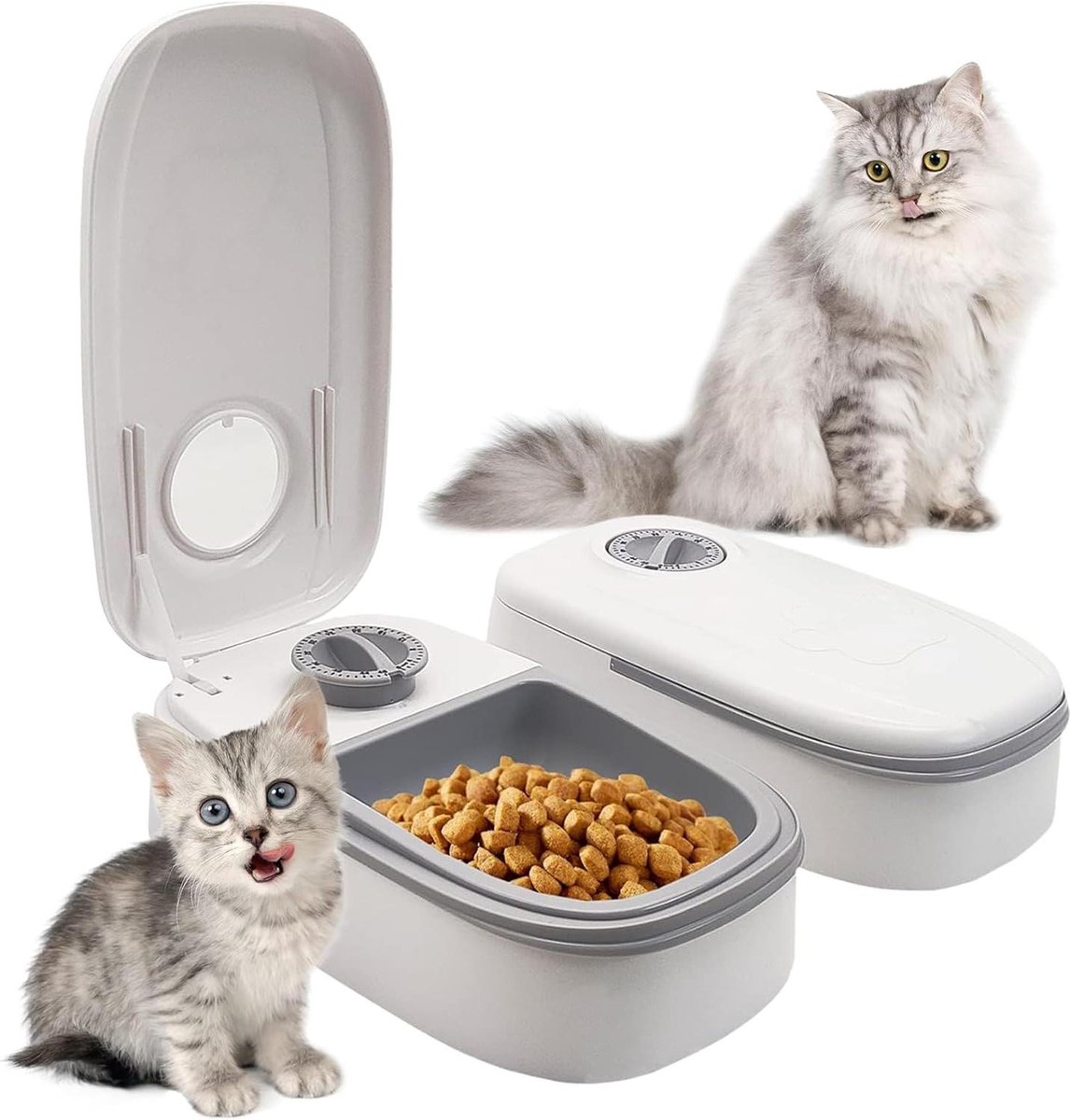 Voederautomaat 700 ml - 48-uurs timer - Kattenvoerautomaat - 2 maaltijden - Nat en droogvoer