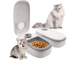 Voederautomaat 700 ml - 48-uurs timer - Kattenvoerautomaat - 2 maaltijden - Nat en droogvoer