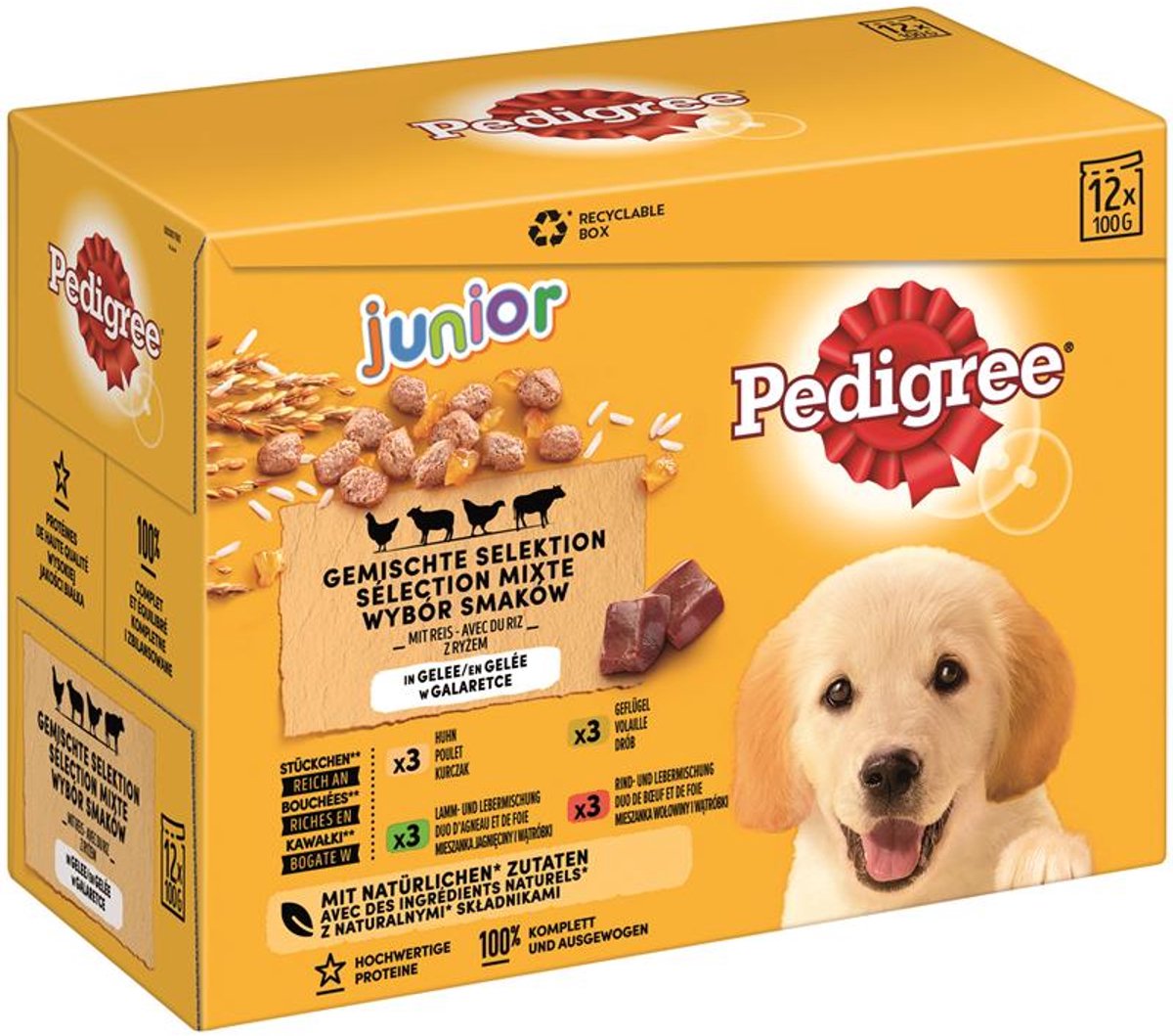 Pedigree Junior - Natvoer Hond (Puppy) - Smakenmix in Gelei - 12 x 100g (Multipack)
