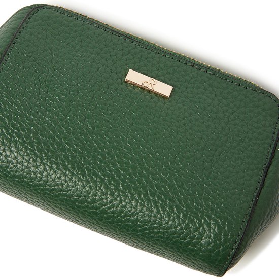 Trousse de maquillage dR Amsterdam | Trousse de maquillage petite| Petite trousse de maquillage pour femme | Petite trousse à maquillage 100% cuir de vachette pleine fleur | Idéal pour ranger votre maquillage en toute sécurité | Menthe - 110631 Vert