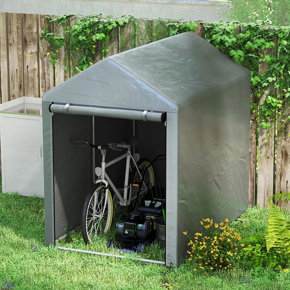 Sweiko Gereedschapsschuur - Tuinhuis - Opbergtent - Stalen frame - Donkergrijs