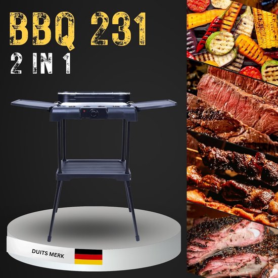 Sommertal BBQ231 elektrische grill - Balkon grill - 2200 W - Camping grill - 2-in-1 tafelgrill met standaard - Traploze temperatuurregeling - Opbergruimte - Snelle opwarming - Windbescherming van Merkloos — afbeelding 5