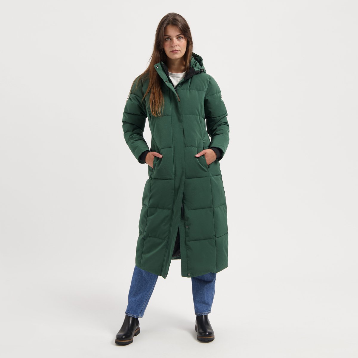 Travelin’ Freya Dames Puffer winterjas Getailleerd Donkergroen