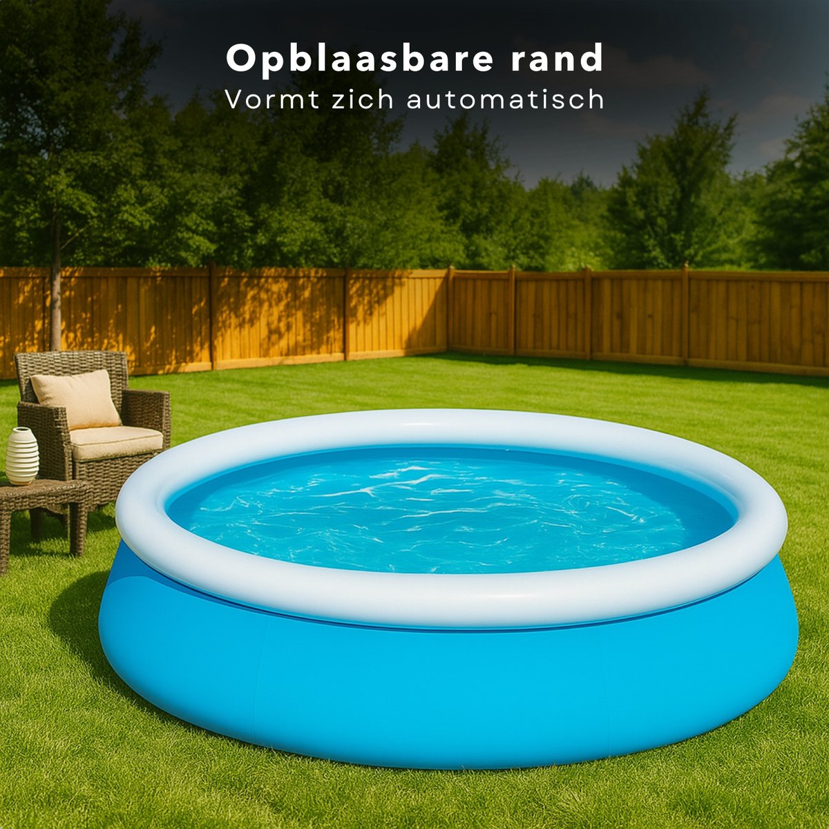 Cheqo® Kinderzwembad – Opblaasbare Rand – Stevig PVC – Bovengronds Zwembad – Opblaasbad - Snel Opzetten Zonder Gereedschap – Inclusief Reparatiesticker — afbeelding 2