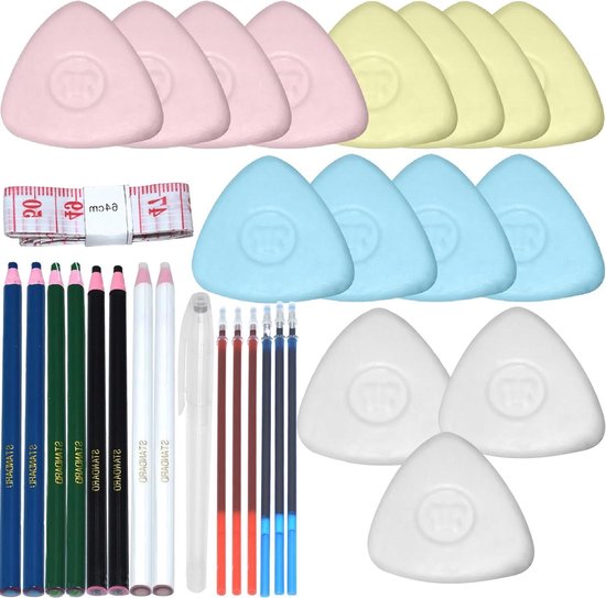 Dongcill Kleermakersset: 78 Stuks Kleermakerskrijt Kleermakersstift Naaiknijklemmen, Driehoek Kleermakerskrijt, Naai-Accessoires, Voor Stofmarkering