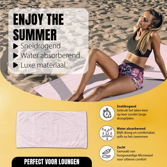LINNICK Strandlaken Microvezel 100x200cm - Strandlaken xxl - Strandkleed - Strandhanddoek - Sneldrogend Badlaken - Lichtgewicht Reishanddoek - light pink
