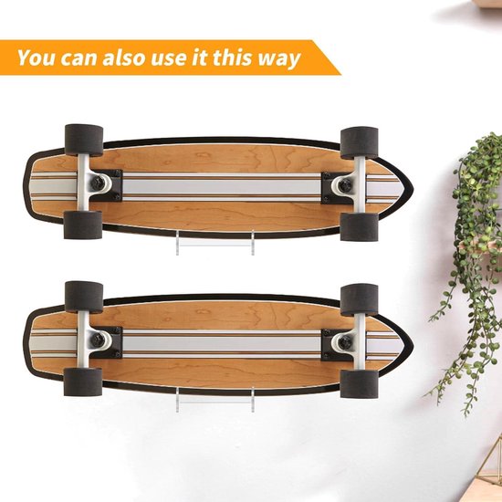 Skateboard-Wandhalterung aus Aluminium, mit zwei Schraubenlöchern für Skateboard, Deck, horizontal, schwebt vertikal, silberfarben, 6 Stück