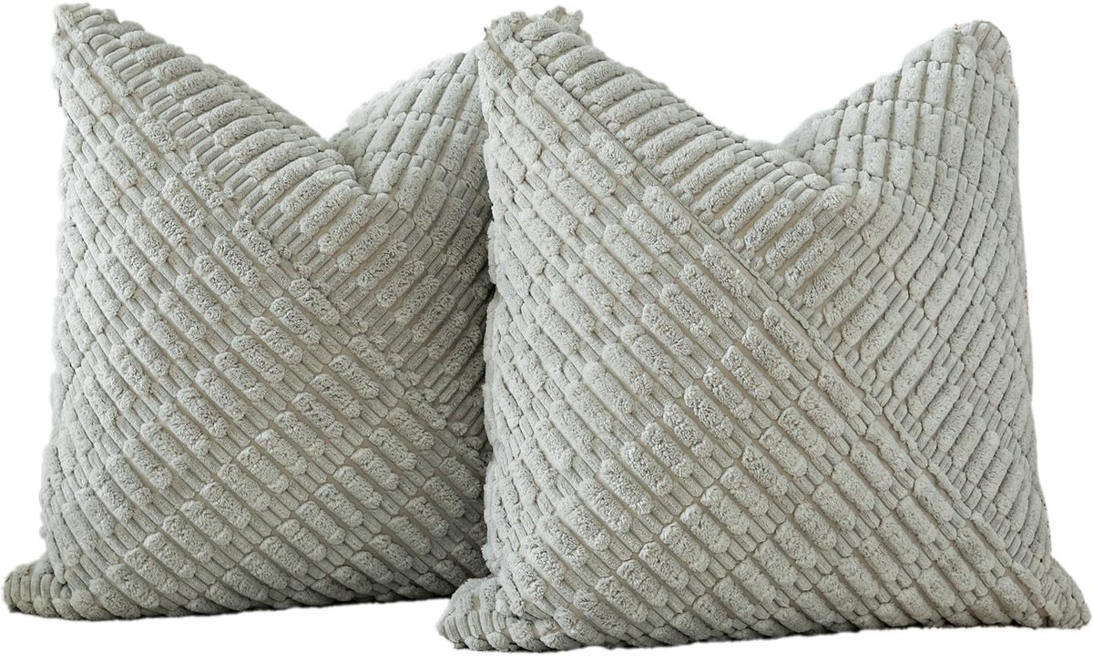 Ibenzoa Set van 2 decoratieve kussenslopen met modern patchwork design in lichtgrijs, 45 x 45 cm