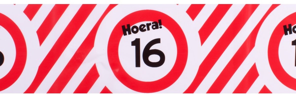 Afzetlint | rood en wit | lengte 10 meter | verjaardag 16 jaar