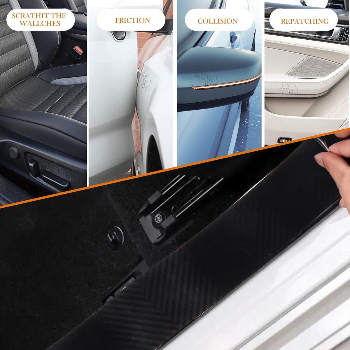 Allecto Plus - Zelfklevende autodeurdrempelbescherming 2 stuks 5cm x 5m - Carbon Fiber beschermfolie - Voor auto, fiets en motor